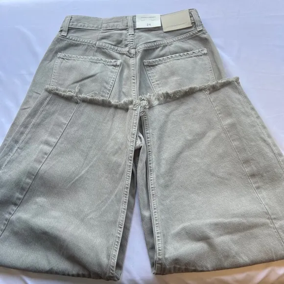 Citizens of Humanity Barrel Leg Jeans Frayed Hem High Waist Gray Size 24