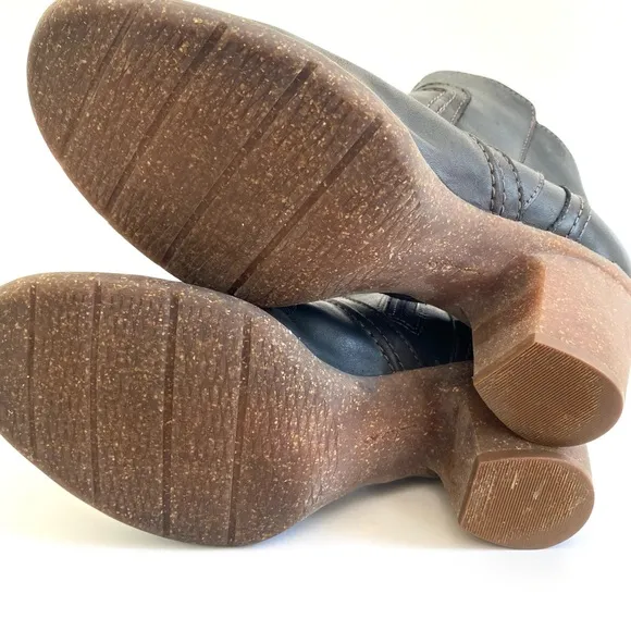 Clarks Artisan Carleta Paris Chunky Ankle‎ Bootie Leather Black Biker Boho 8.5