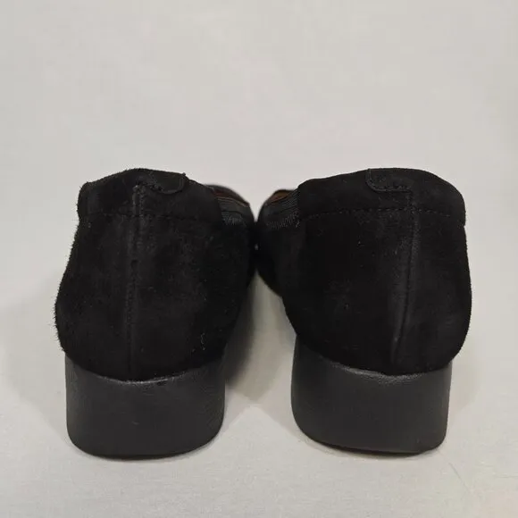 CLARKS Artisan Daelyn Hill Stylish &amp; Comfort BLACK Suede Wedge Loafer  Size 9.5M