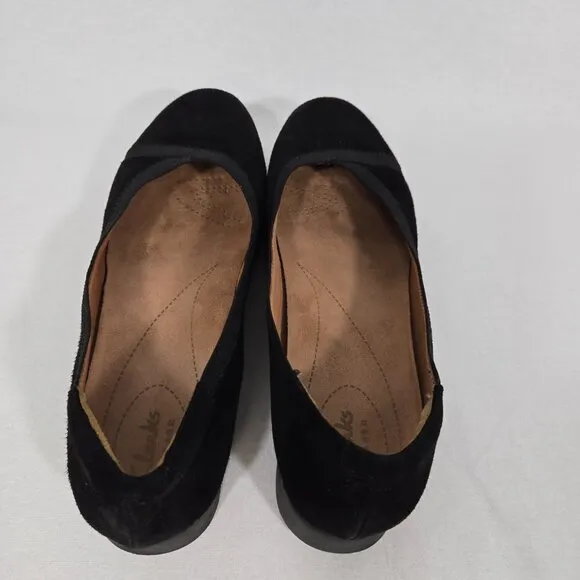 CLARKS Artisan Daelyn Hill Stylish &amp; Comfort BLACK Suede Wedge Loafer  Size 9.5M