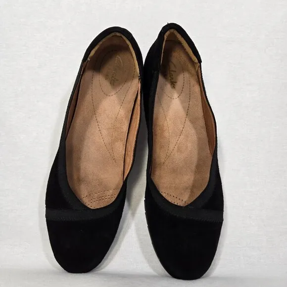 CLARKS Artisan Daelyn Hill Stylish &amp; Comfort BLACK Suede Wedge Loafer  Size 9.5M
