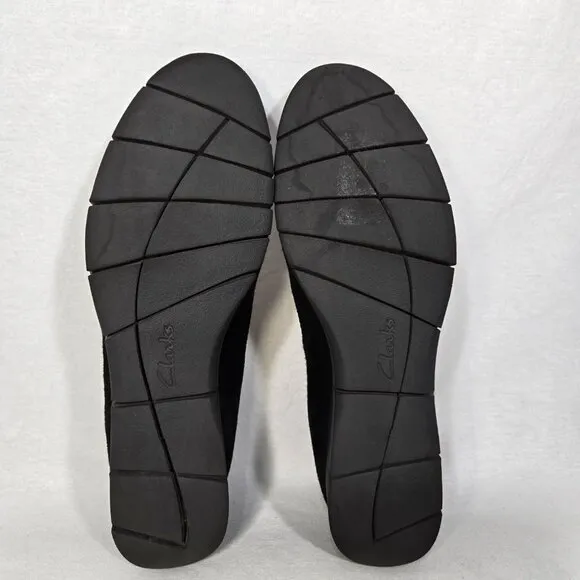 CLARKS Artisan Daelyn Hill Stylish &amp; Comfort BLACK Suede Wedge Loafer  Size 9.5M