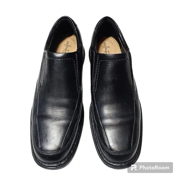 Clarks Men's Kempton Free Slip-On Black Leather Shoes Size 13 M