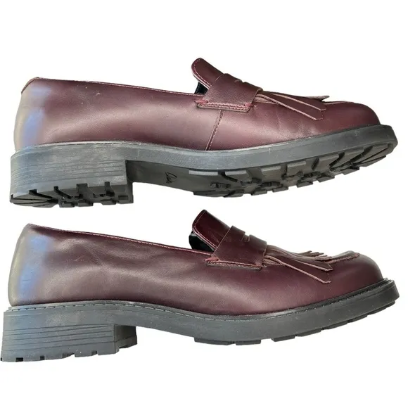 Clarks ORINOCO 2 Kiltie Penny Loafer Burgundy Leather Womens Size 10 Chunky Sole