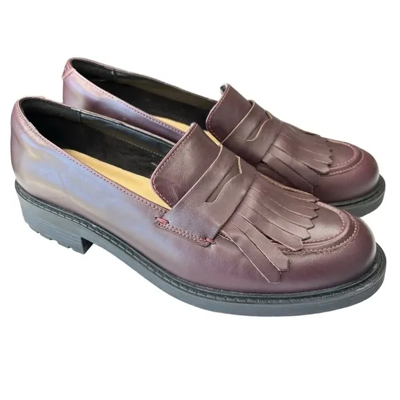 Clarks ORINOCO 2 Kiltie Penny Loafer Burgundy Leather Womens Size 10 Chunky Sole