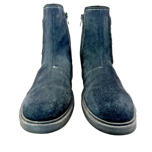 CLARKS Women's Ankle Boots 9 Black Suede Leather Booties Boho Hippie Winter