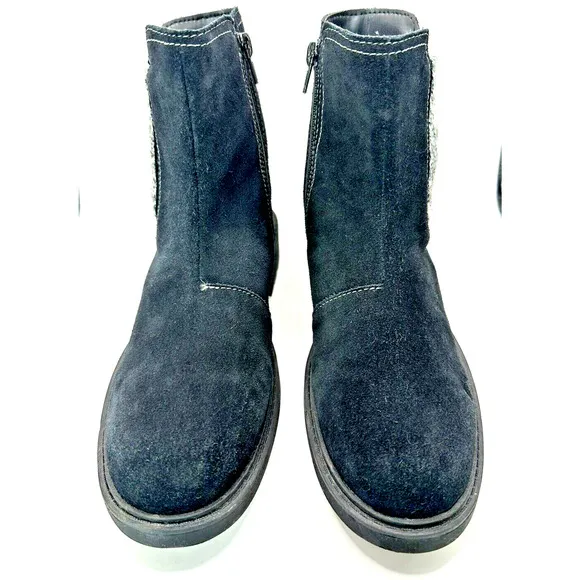 CLARKS Women's Ankle Boots 9 Black Suede Leather Booties Boho Hippie Winter