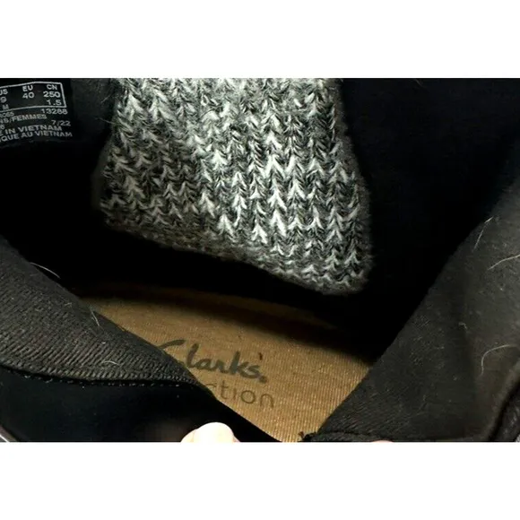 CLARKS Women's Ankle Boots 9 Black Suede Leather Booties Boho Hippie Winter