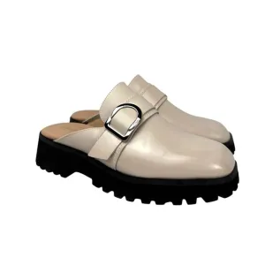 CLARKS Women's Stayso Free Shoes Ivory Leather Size 10 Mule Slip On Chunky Lug