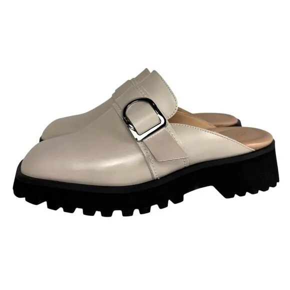 CLARKS Women's Stayso Free Shoes Ivory Leather Size 10 Mule Slip On Chunky Lug