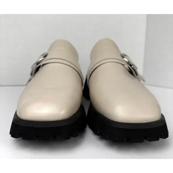 CLARKS Women's Stayso Free Shoes Ivory Leather Size 10 Mule Slip On Chunky Lug