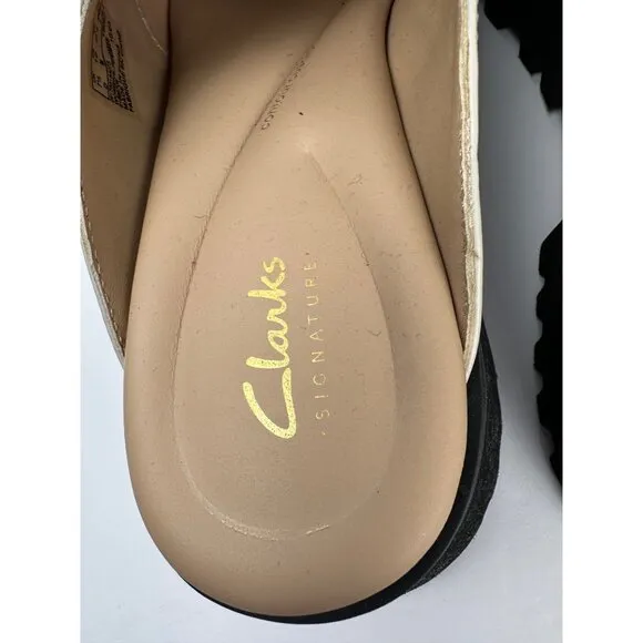 CLARKS Women's Stayso Free Shoes Ivory Leather Size 10 Mule Slip On Chunky Lug