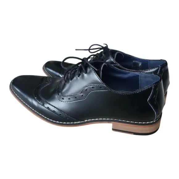 Classic Black Leather Men's Dress Shoes Gatsby Retro Old Money 8