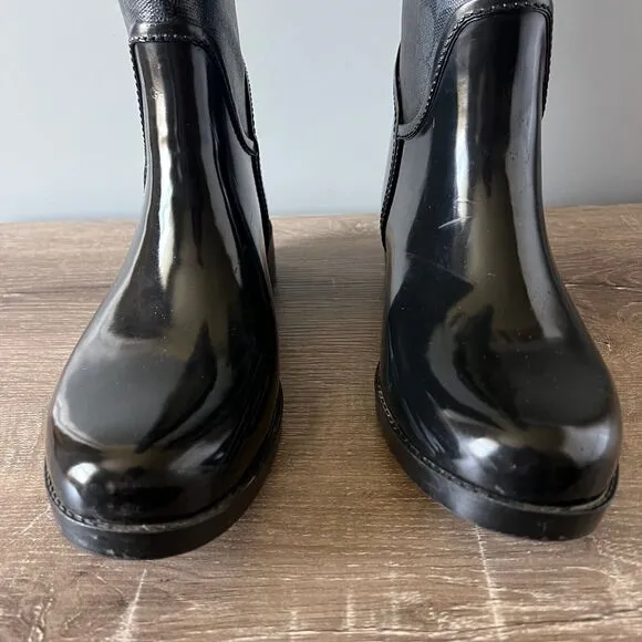 Coach Tristee Rain Boots Women's 9 B Lace-Up Corset Signature Print Logo Black