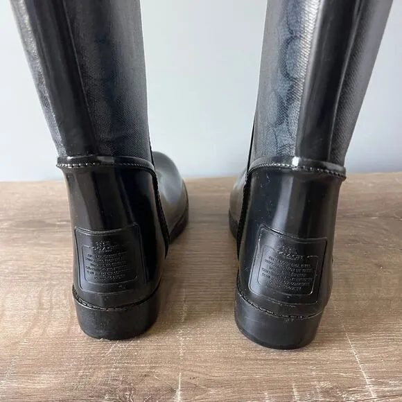 Coach Tristee Rain Boots Women's 9 B Lace-Up Corset Signature Print Logo Black