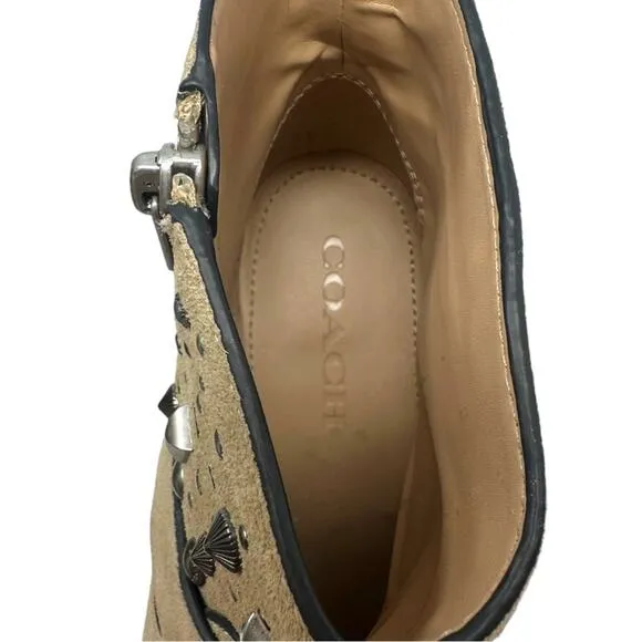 COACH  Western Pia Studded Festival Suede Ankle Boots Size 8
