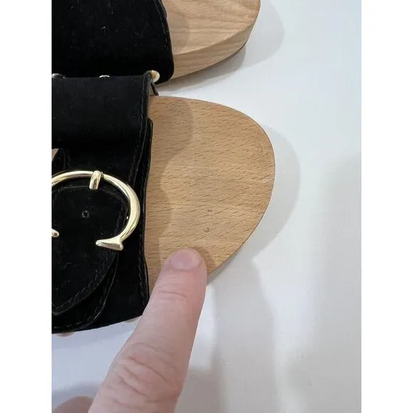 Coach Women's Bleeker Wooden Suede Slide Sandals Size 9 Black &amp; Gold Boho Gypsy