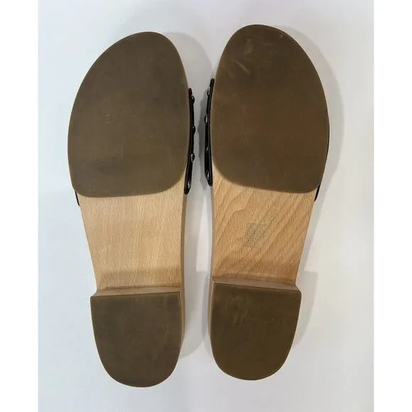 Coach Women's Bleeker Wooden Suede Slide Sandals Size 9 Black &amp; Gold Boho Gypsy