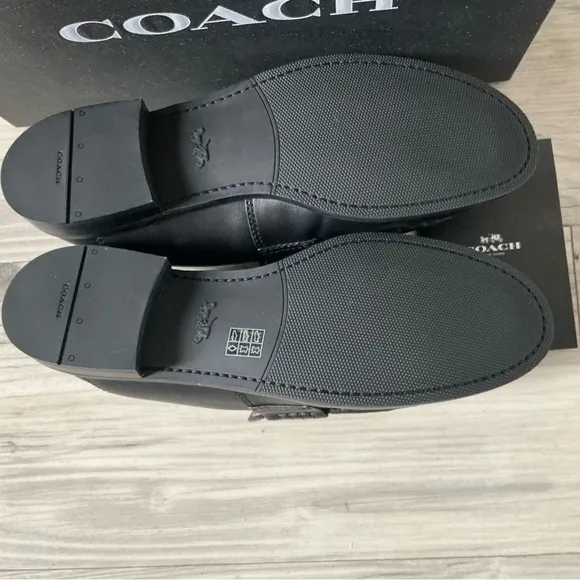 Coach women’s Putnam loafer black leather Sz 9 metal gold chain slip on shoes