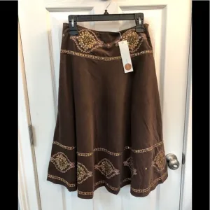 Coco &amp; Tashi Boho Embroidered Midi Skirt Small NEW