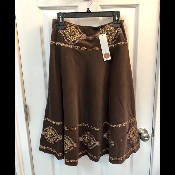 Coco &amp; Tashi Boho Embroidered Midi Skirt Small NEW