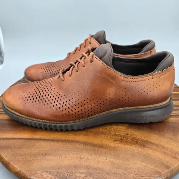 Cole Haan 2.Zerogrand Oxfords Men's 9 M Brown Leather Laser Wingtip Dress Shoes
