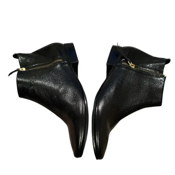 COLE HAAN BELMONT BLACK LEATHER ANKLE ZIPPERED BOOTIES SHOES 8