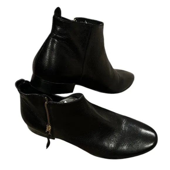 COLE HAAN BELMONT BLACK LEATHER ANKLE ZIPPERED BOOTIES SHOES 8