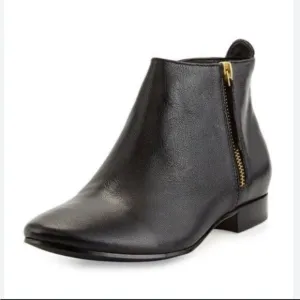 COLE HAAN BELMONT BLACK LEATHER ANKLE ZIPPERED BOOTIES SHOES 8