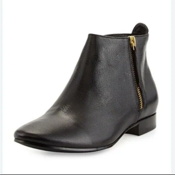 COLE HAAN BELMONT BLACK LEATHER ANKLE ZIPPERED BOOTIES SHOES 8