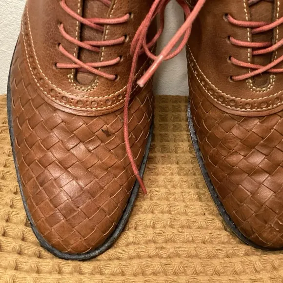Cole Haan Cambridge Oxfords Dress Shoes Mens Sz 8.5 Brown Woven Leather Wingtip