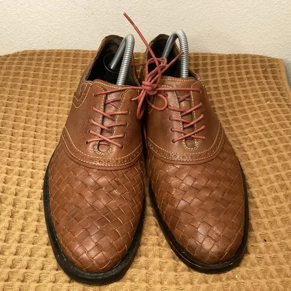 Cole Haan Cambridge Oxfords Dress Shoes Mens Sz 8.5 Brown Woven Leather Wingtip
