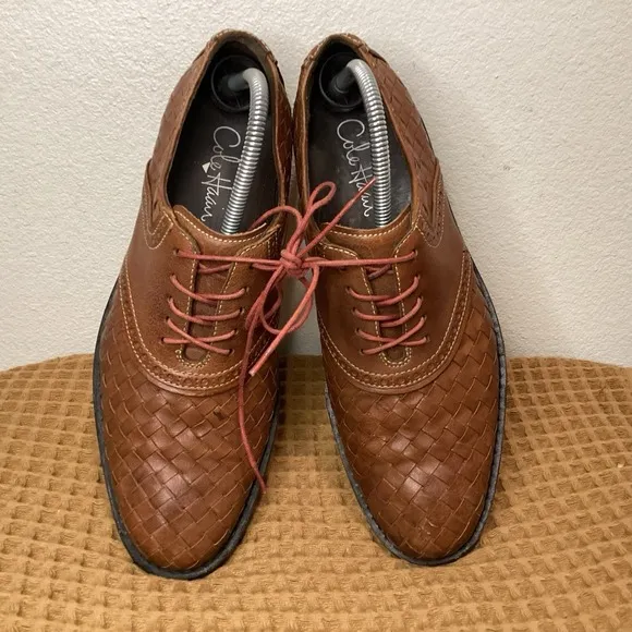 Cole Haan Cambridge Oxfords Dress Shoes Mens Sz 8.5 Brown Woven Leather Wingtip