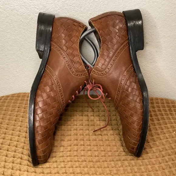 Cole Haan Cambridge Oxfords Dress Shoes Mens Sz 8.5 Brown Woven Leather Wingtip