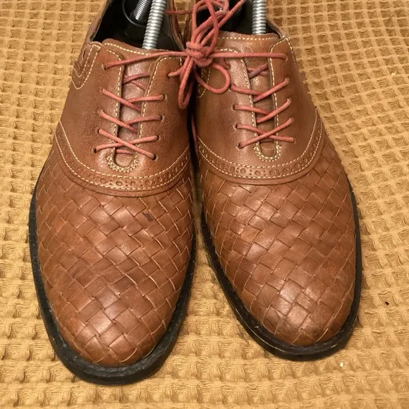 Cole Haan Cambridge Oxfords Dress Shoes Mens Sz 8.5 Brown Woven Leather Wingtip