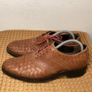 Cole Haan Cambridge Oxfords Dress Shoes Mens Sz 8.5 Brown Woven Leather Wingtip