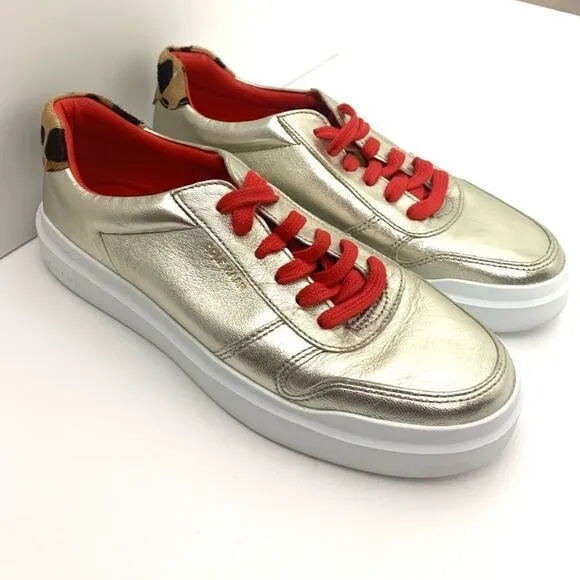Cole Haan Gold Leather Funky Street Comfy Tennis Shoes size 7.5