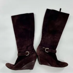 Cole Haan Nike Air Technology Chocolate Brown Suede Wedge Boots Women's Size 9B