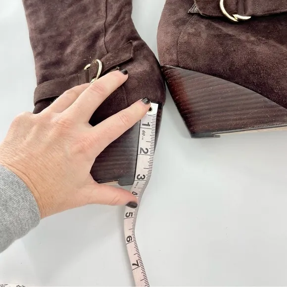 Cole Haan Nike Air Technology Chocolate Brown Suede Wedge Boots Women's Size 9B