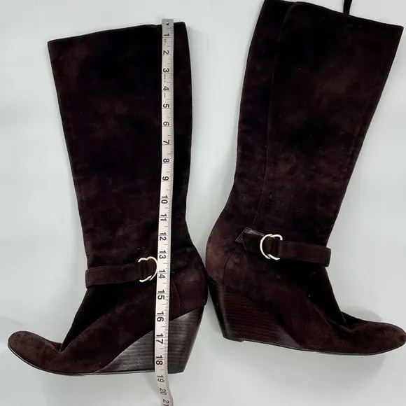 Cole Haan Nike Air Technology Chocolate Brown Suede Wedge Boots Women's Size 9B