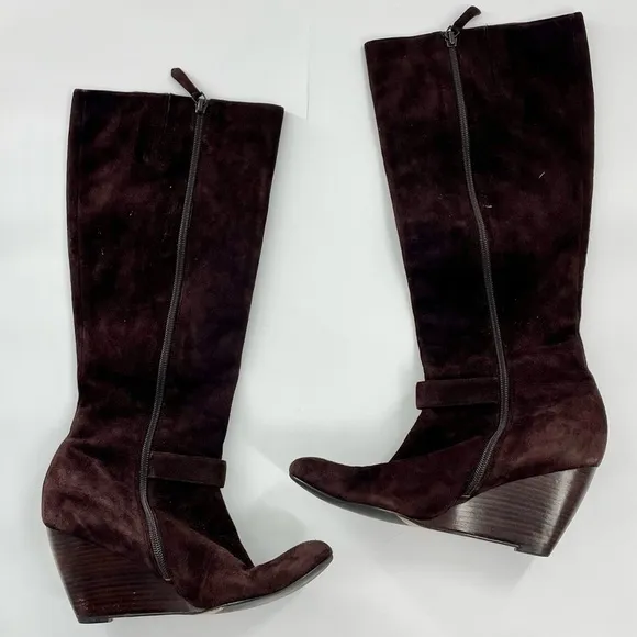 Cole Haan Nike Air Technology Chocolate Brown Suede Wedge Boots Women's Size 9B