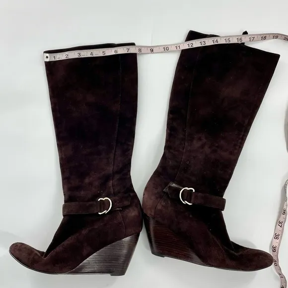 Cole Haan Nike Air Technology Chocolate Brown Suede Wedge Boots Women's Size 9B