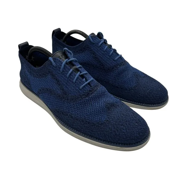Cole Haan Shoes Mens Sz 11.5 Grand OS Blue Knit Wingtip Oxford Dress Sneakers
