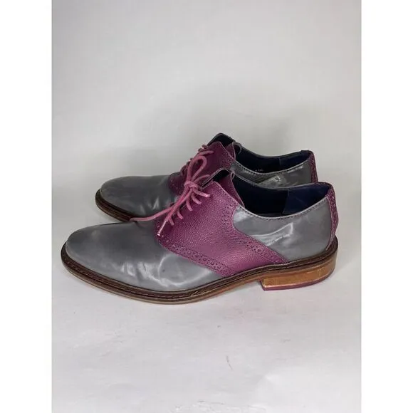 Cole Haan Gray Patent Leather Purple Pebbled Oxfords Shoes Men Sz 9M US/42EU