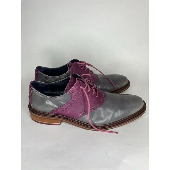 Cole Haan Gray Patent Leather Purple Pebbled Oxfords Shoes Men Sz 9M US/42EU