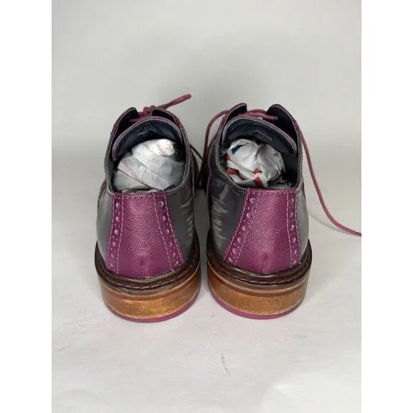Cole Haan Gray Patent Leather Purple Pebbled Oxfords Shoes Men Sz 9M US/42EU