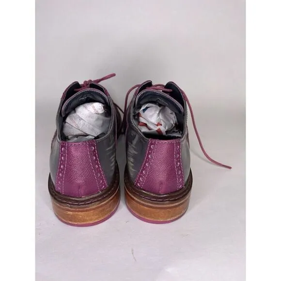 Cole Haan Gray Patent Leather Purple Pebbled Oxfords Shoes Men Sz 9M US/42EU