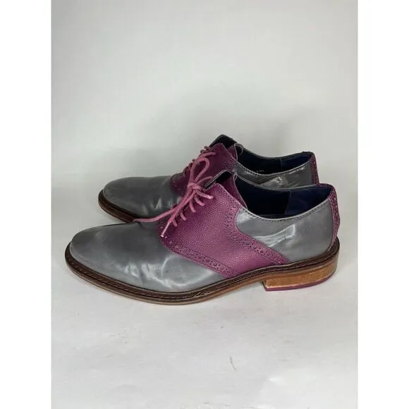 Cole Haan Gray Patent Leather Purple Pebbled Oxfords Shoes Men Sz 9M US/42EU