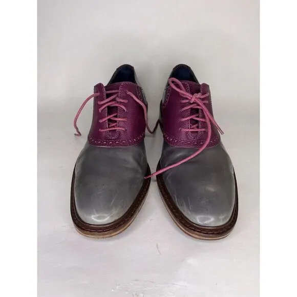 Cole Haan Gray Patent Leather Purple Pebbled Oxfords Shoes Men Sz 9M US/42EU