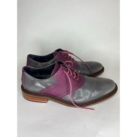 Cole Haan Gray Patent Leather Purple Pebbled Oxfords Shoes Men Sz 9M US/42EU